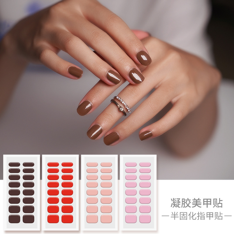 Zhengxiang New Gel Nail Sticker Solid Color Nail Sticker European And American Semi-Curable Uv Nail Sticker Amazon Nail Sticker Item Picture