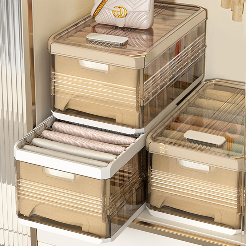 衣服裤子分层收纳箱收纳神器抽屉分格盒家用整理衣柜分层筐