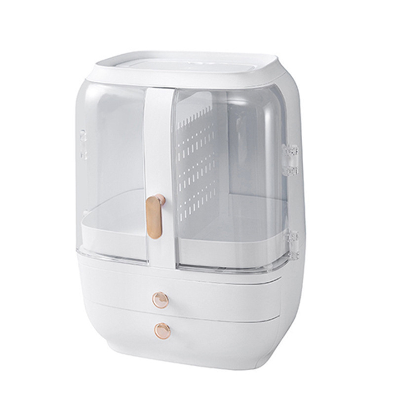 Cosmetic Storage Box With Led Light Mirror Desktop Dustproof Storage Box Portable Portable Skin Care Products Storage Rack Item Picture