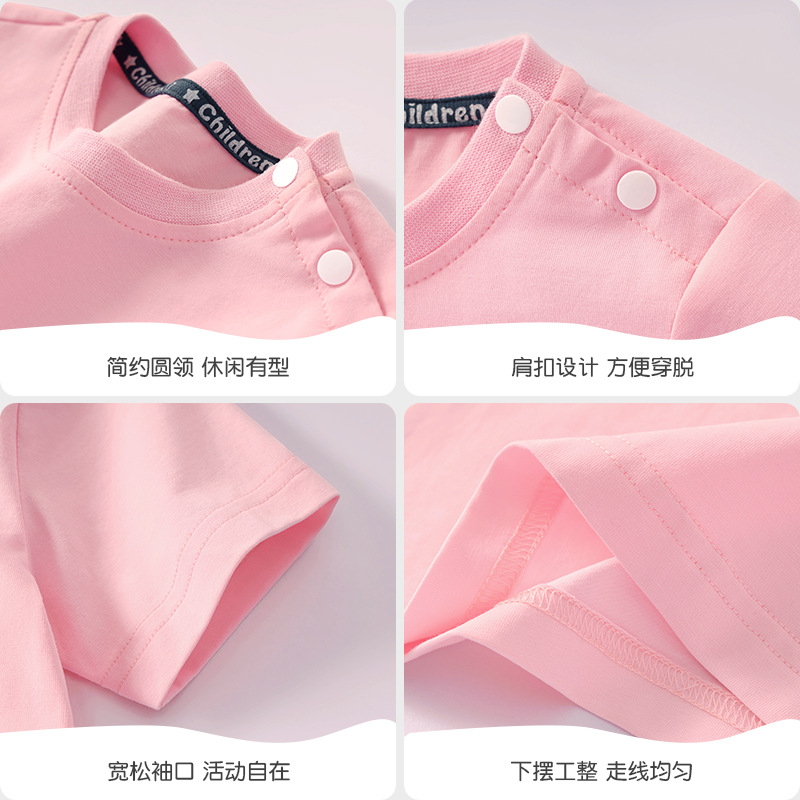 Girls' short-sleeved baby T-shirt, Class a, 2025 New cartoon children's pure cotton outer top, summer clothing for infants and toddlers details Picture