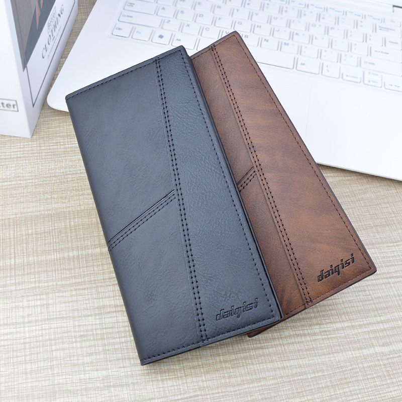 Men's Long Wallet, Young Men's Thin Soft Wallet, Multi-Slot Card Bag, Large-Capacity Fashionable Patchwork Suit Bag