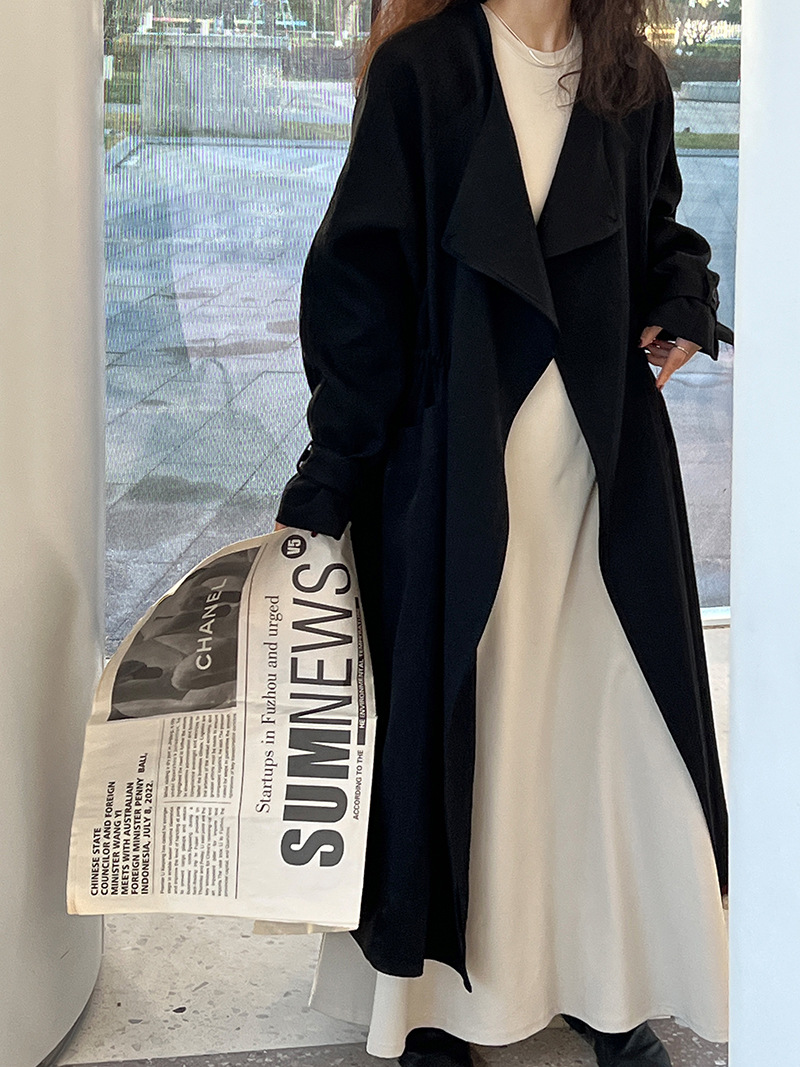 Lu Xi New Chinese Style Wind Over The Knee Trench Coat Women's Mid-Length 2024 Spring New Drawstring Cotton Linen Coat 8648 Application Scenario