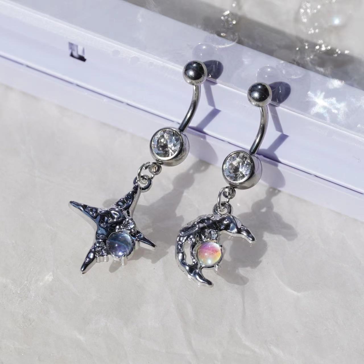 星星月亮肚脐钉小众辣妹肚脐环不锈钢镶锆石肚脐钉跨境热销人体穿