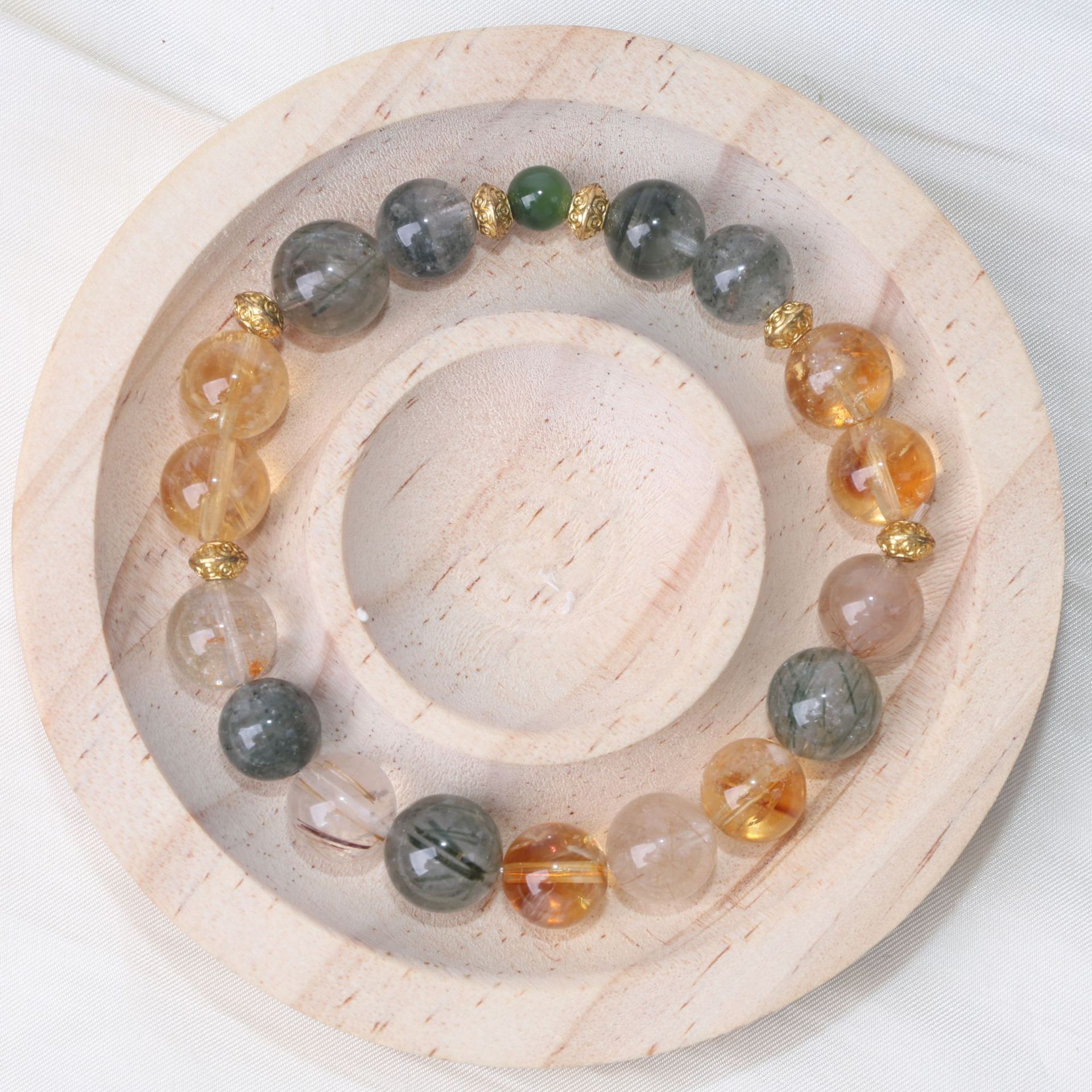 天然水晶手串黄水晶绿发晶多宝手链高级感设计款手饰品小众