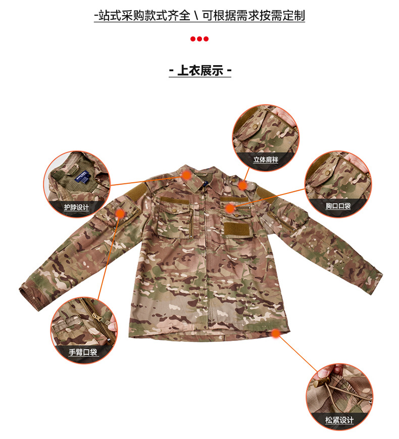 跨境迷彩服套装男军迷作训练服网格抗撕裂劳保服户外野战术服套装详情3