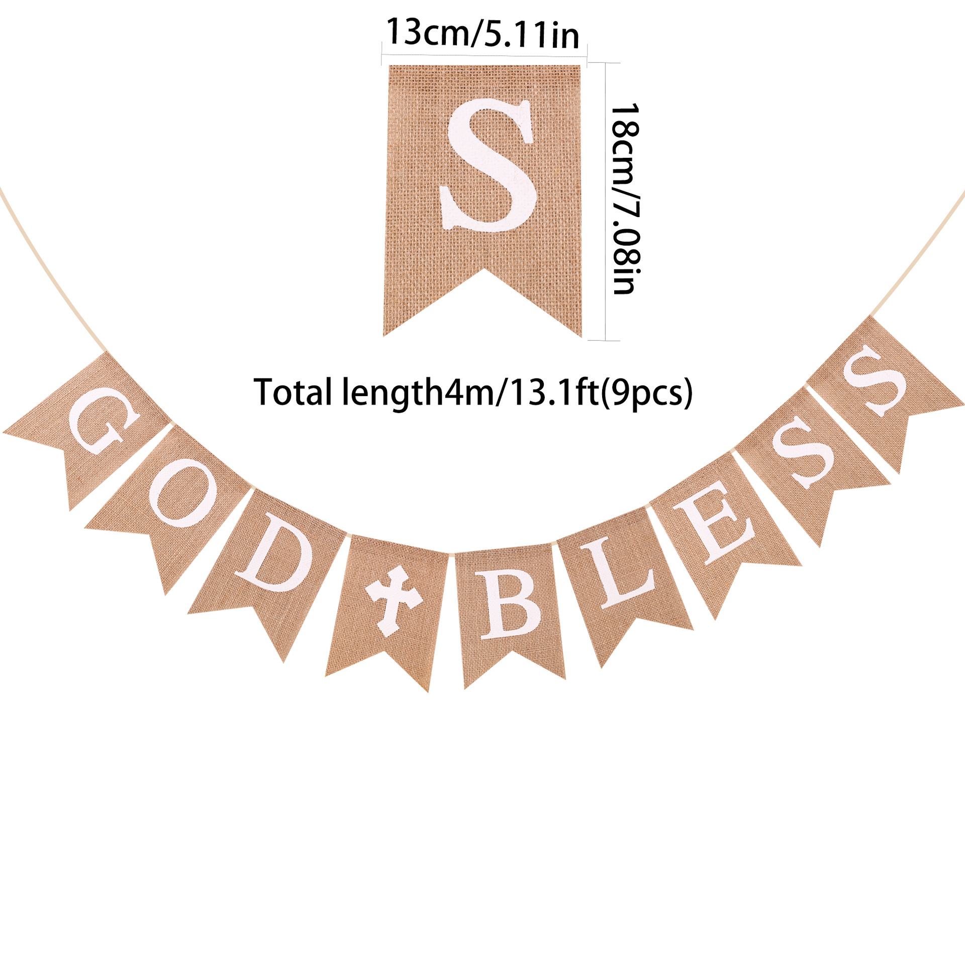 GOD BLESS baptism blessing party decoration linen swallowtail flag, baptism site decoration banner, streamer and flag details Picture