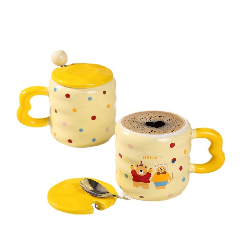 波点萌萌咖啡杯陶瓷杯带盖带吸管马克杯水杯情侣礼物实用女恒温杯详情图5