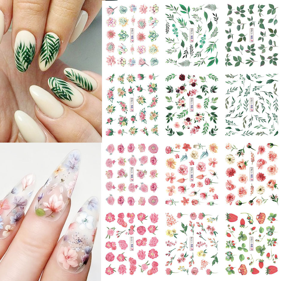 New cross-border nail stickers for ins Spring and summer: Colorful floral, fruit, butterfly, fresh watermark nail stickers