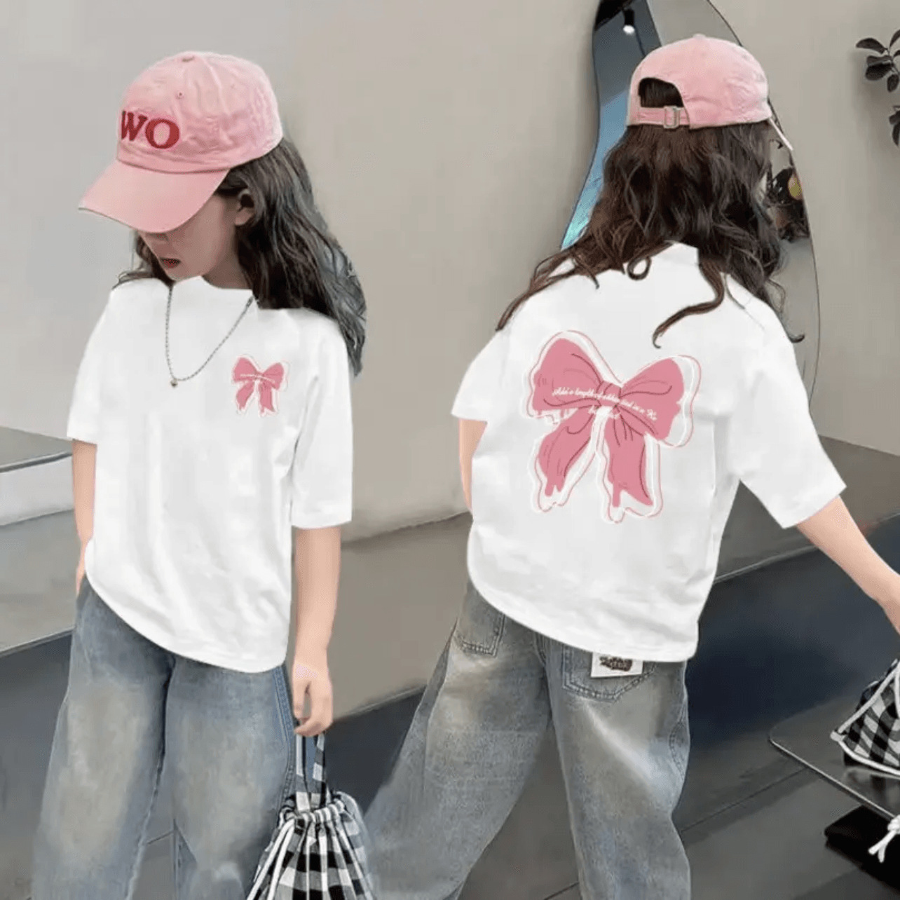 【100%纯棉】儿童夏季短袖T恤2025新款卡通女学生上衣中大童印花