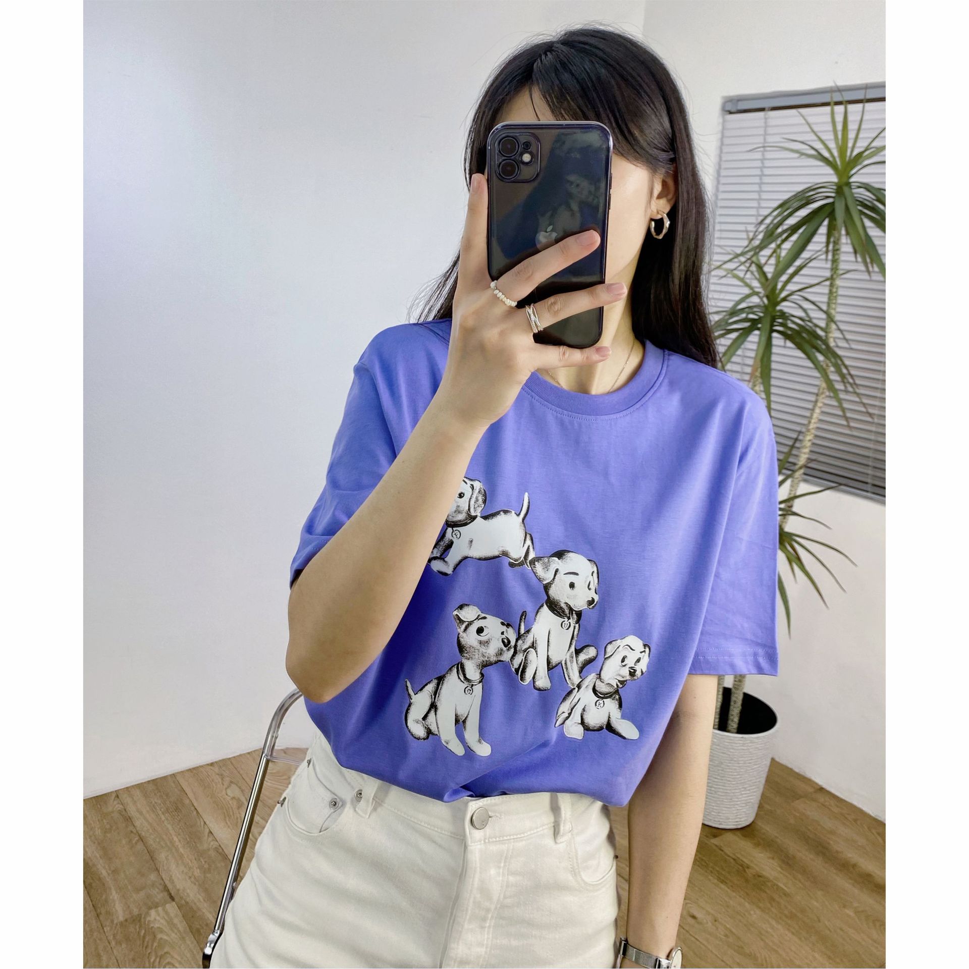 Nueva colección verano 2022 algodón CE inicio holgada caída hombros manga corta mujer camisetas manga media top ins Specification image