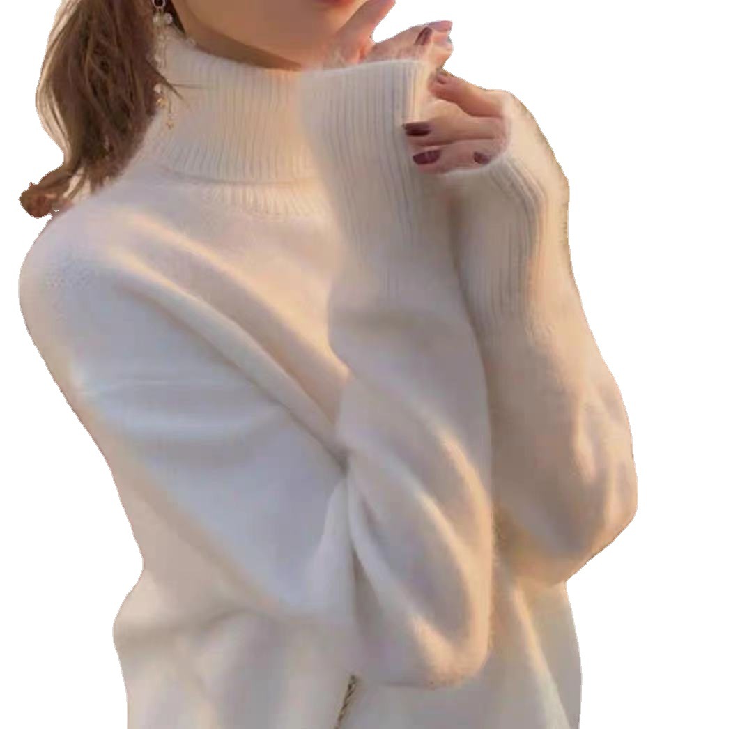 White Turtleneck Mink Fuzz Coat Female Winter Thickened 2023 New Foreign Relaxed Lazy Wind With A Base Shirt Item Picture