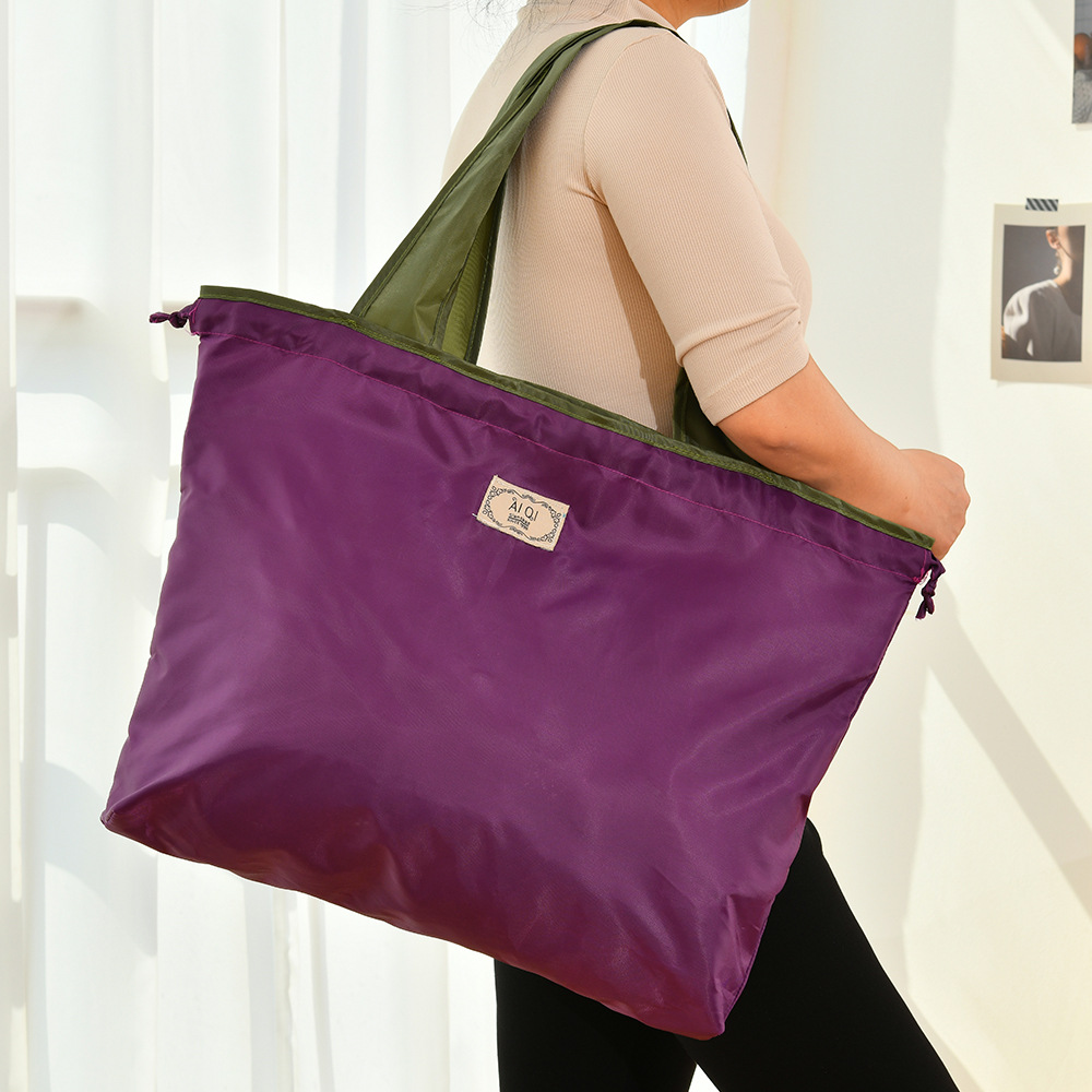 Large drawstring shopping bags, fashionable shoulder bags, tote bags, foldable handbags, waterproof, best-selling in North America, cross-border style Specification image