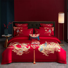 新款大红100S全棉刺绣婚庆四件套六件套多件套新婚床上用品