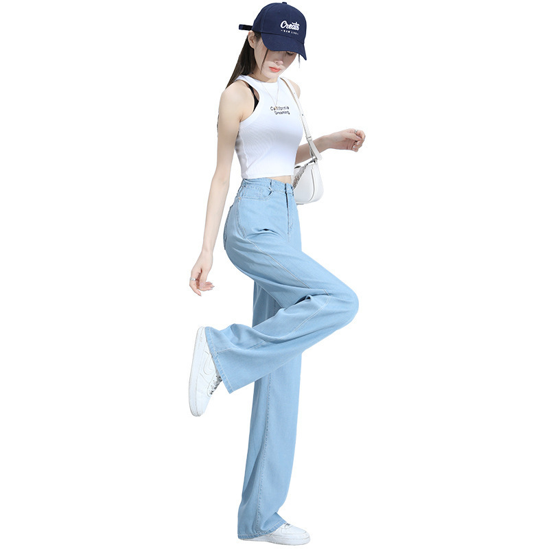 Tencel jeans for women 2025 summer, thin, loose, straight-leg, casual, high-waisted, drape American retro wide-leg pants Item Picture