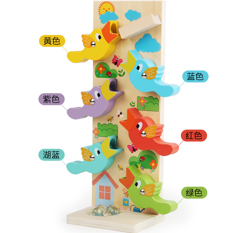 Children's wooden puzzle bird ball toy glide track speed glide car 7 layers of slide visual tracking details Picture