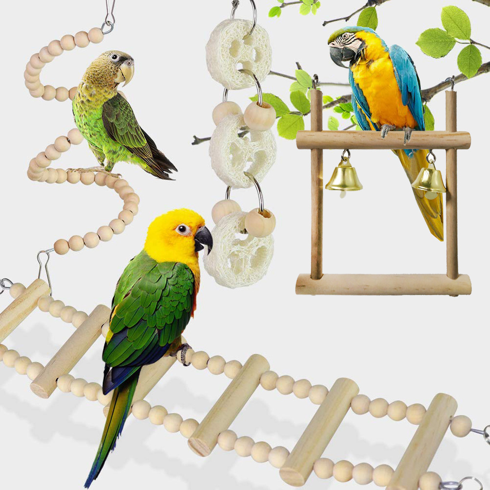 Parrot gnawing toy bird toy wooden swing Soft ladder Ladder Cloud ladder Wooden beads spiral staircase 8-piece set Item Picture