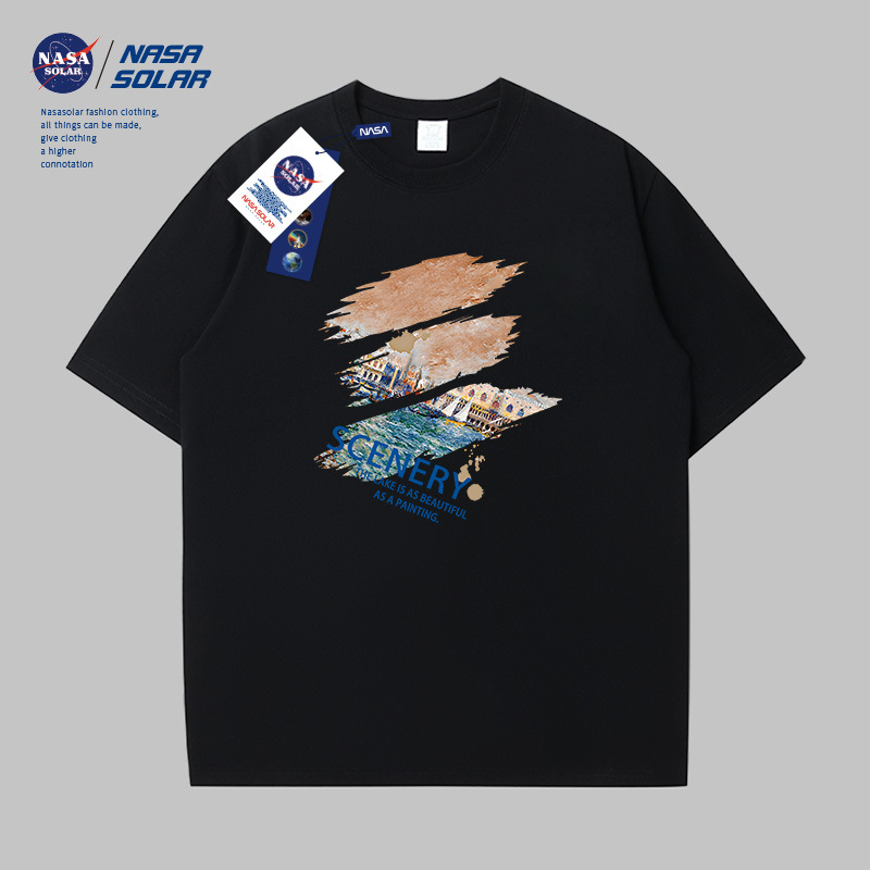NASA Collaboration 2025 Summer New Stylish and versatile letter-printed T-shirt, outdoor sports couple short-sleeved top