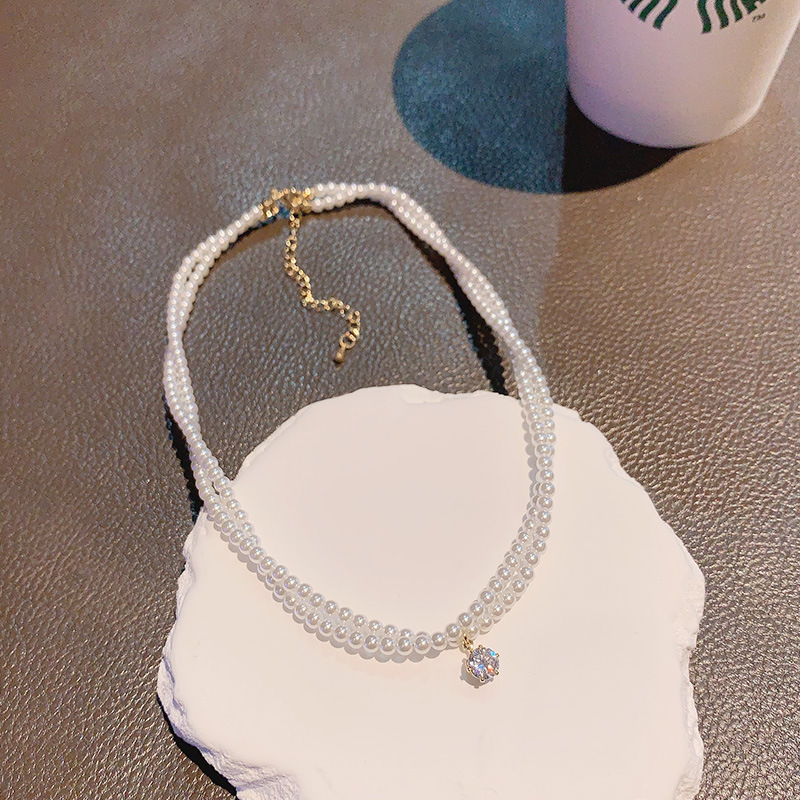 轻奢温柔气质双层珍珠项链水钻吊坠2025新款法式甜美锁骨链高级感