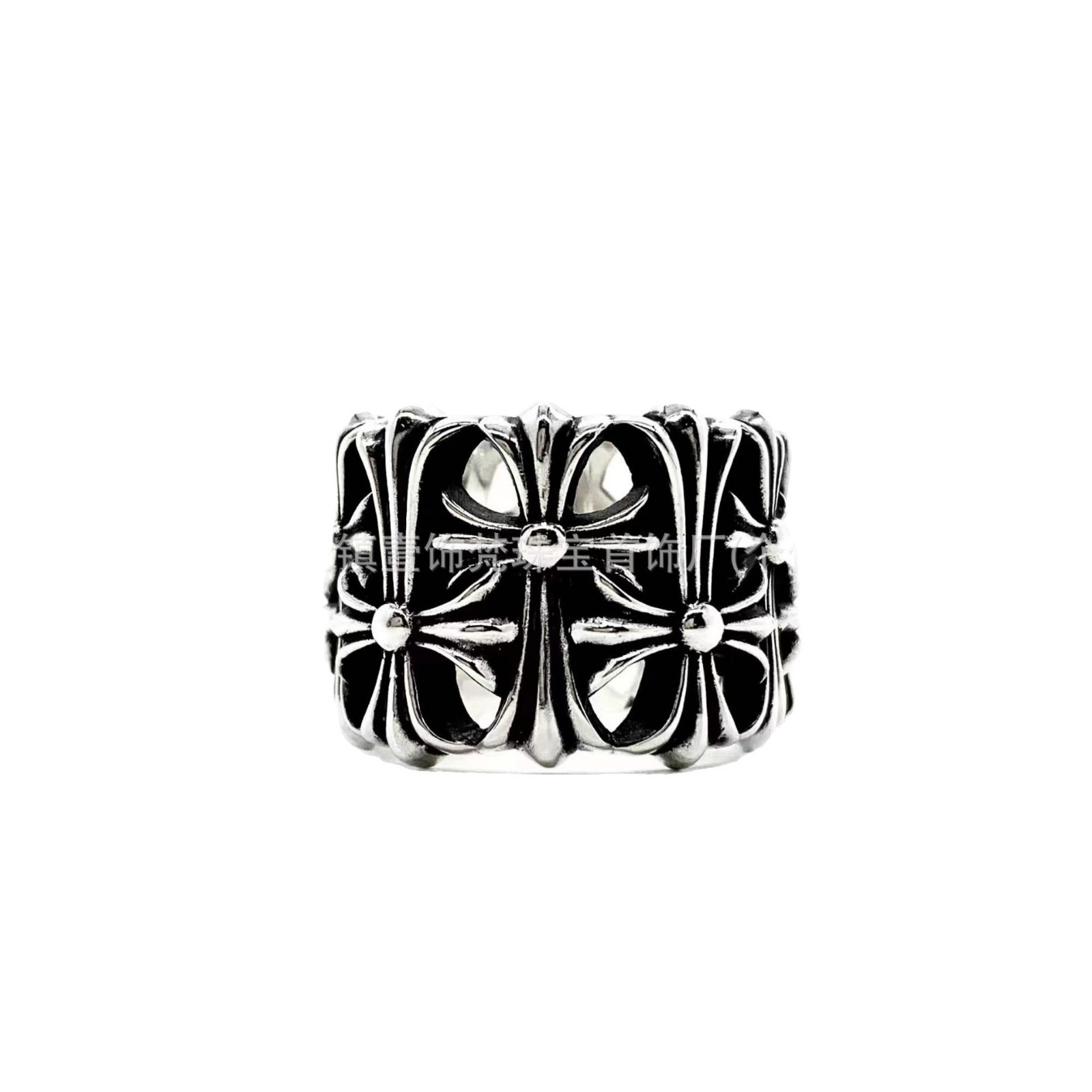 Kro 伈 trendy new retro silver cross men 's ring, hand-engraved and gold-plated popular factory wholesale Item Picture