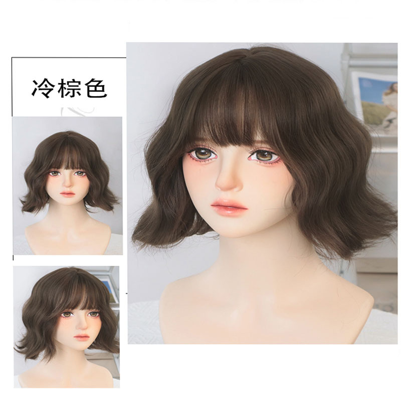 A wig, woolen curls, short hair, female Internet celebrity lolita, bangs, full real hair, Bob hairstyle, short hair full head set Specification image