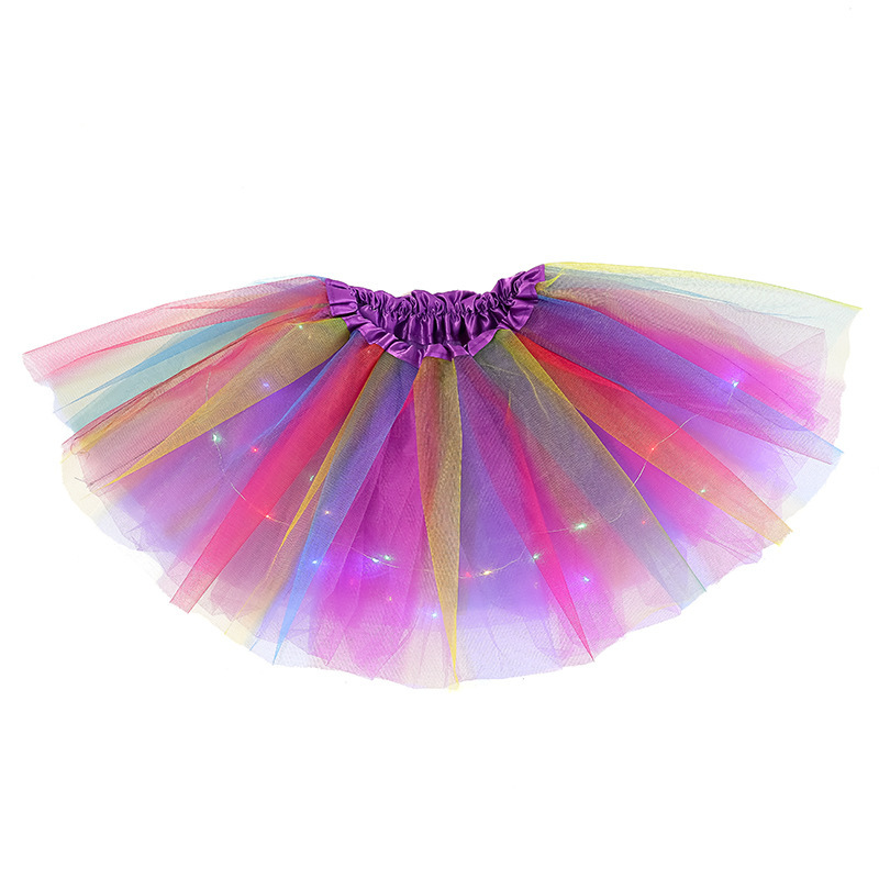 Children's rainbow print light tutu skirt with light gauze skirt LED light Shampan skirt Item Picture