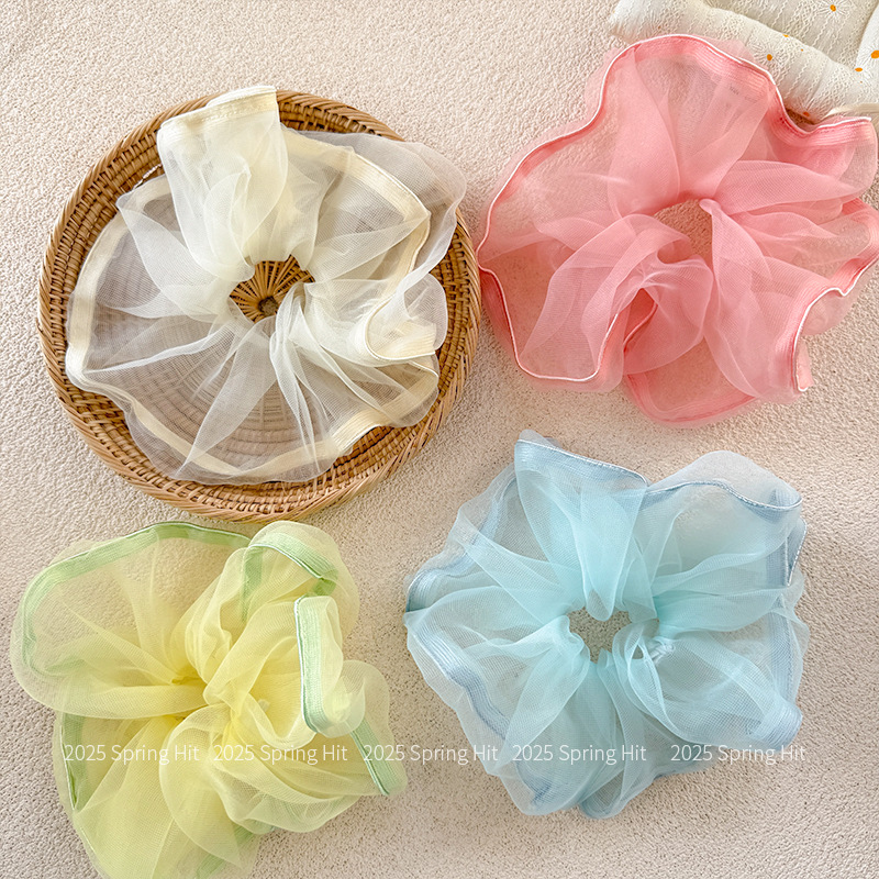 French Organza lazy style hair accessory 2025 new style mesh hair tie low ponytail large intestine hair band Durable hair tie details Picture