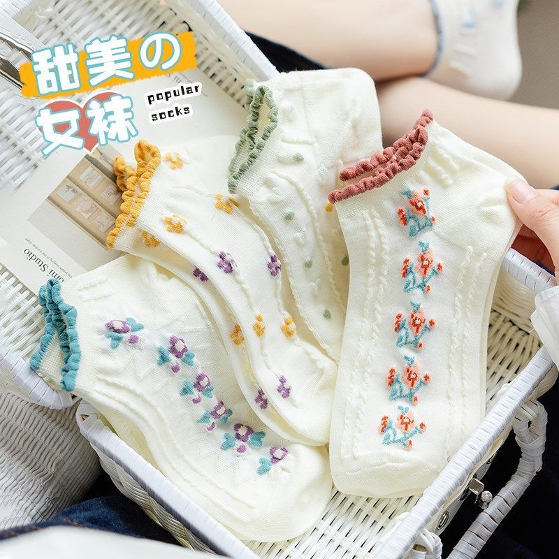 Socks Women Spring Summer Thin Shallow Mouth Women's Boat Socks Cute Lace Japanese Preppy Students Low Top Short Tube Cotton Socks