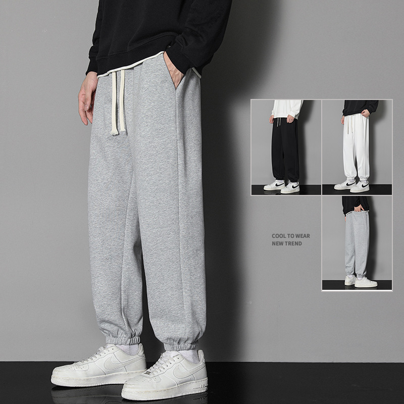 New men's casual pants for autumn and winter: loose, large-sized, fleece thick men's sweatpants; loose, sporty, tight-fitting pants details Picture