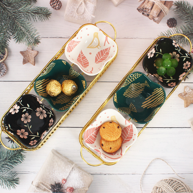 北欧坚果创意客厅糖果盘批发小吃调料碟零食点心分格陶瓷干果盘