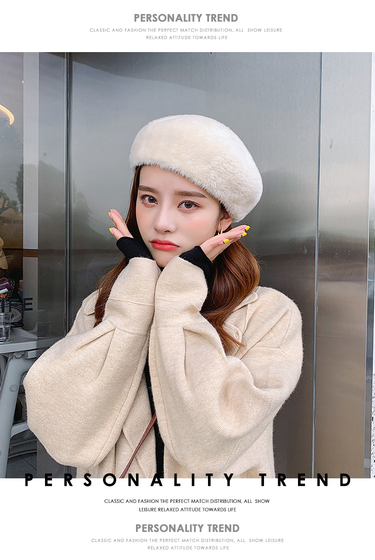 秋冬季新款女士时尚仿貂毛贝雷帽休闲旅行保暖画家帽文艺南瓜帽子详情20