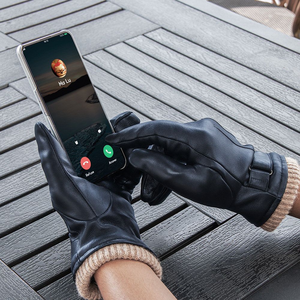 In-stock sheepskin gloves for cold protection, fleece touch screen, outdoor winter festival gifts, genuine leather men's warm gloves Specification image