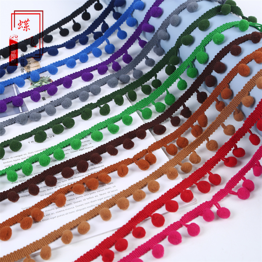 1cm ángulo recto encaje de bola de pelo pequeño pie recto encaje de bola de pelo accesorios de ropa 35 colores en stock suministro directo de fábrica details Picture
