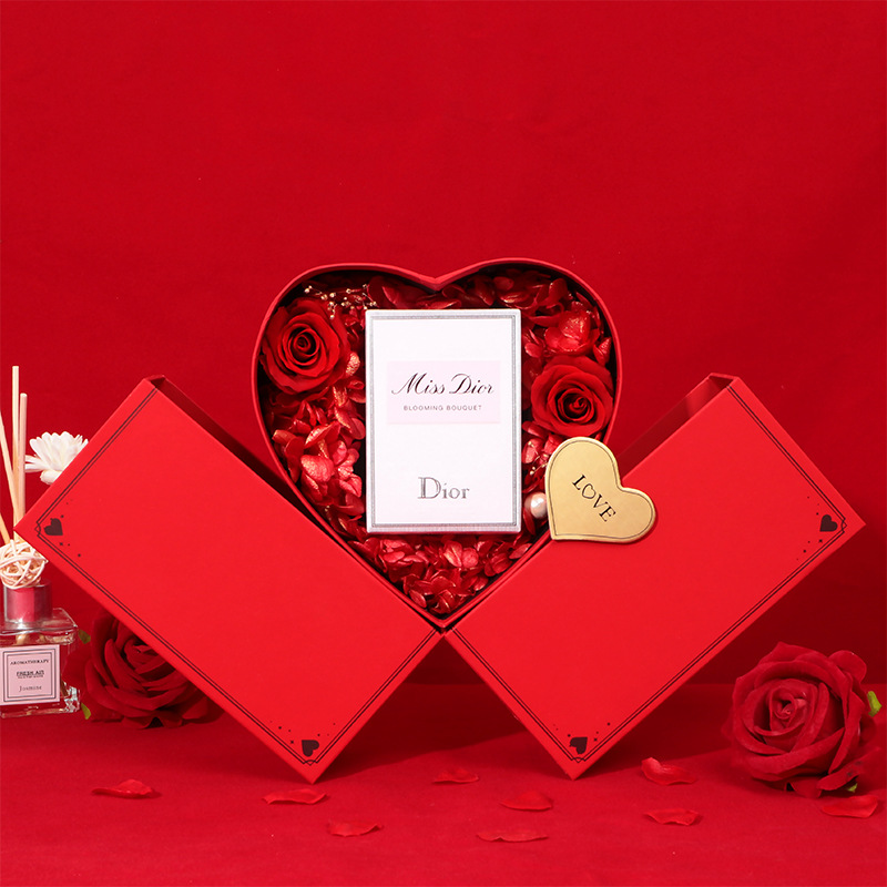 Valentine's Day Red Eternal Flower Lipstick Gift Box Heart Gift Love Rose High-End Jewelry Perfume Watch Packaging Application Scenario