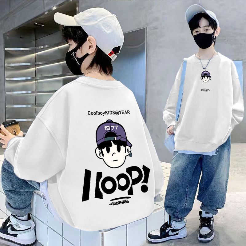 天才鲸 儿童秋季卫衣新款圆领韩版宽松运动长袖冬装男童洋气上衣详情图3