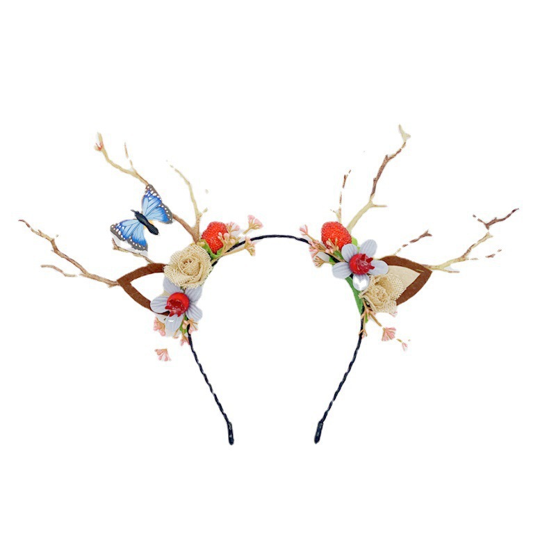 Deer antler headband headwear, forest-themed super fairy-like Internet celebrity, glowing little elk fairy, Christmas hair accessories and hairpins, dazzling colors Item Picture