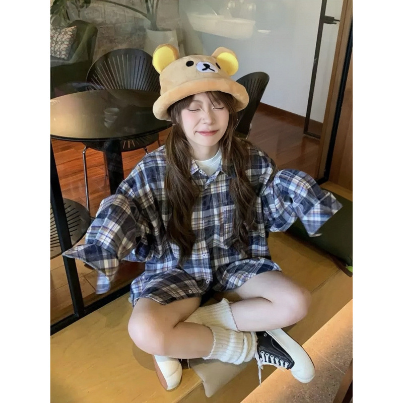 Relaxing Bear, Little Brown Bear, Bear Plush Fisherman hat, cute and adorable doll for girls in autumn and winter, Pulling Bear hat Specification image