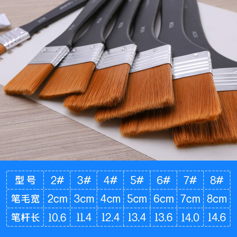 Single nylon plate brush, watercolor, acrylic short rod, large area oil painting brush, 2-8 size hand-painted wall painting base brush, row brush details Picture