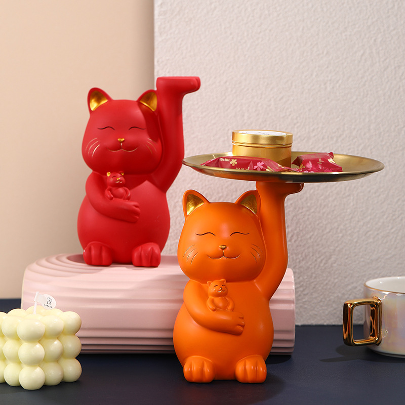 Entrance key storage tray, decorative item, living room, office desk, light luxury home, Hani mother and child cat tray details Picture