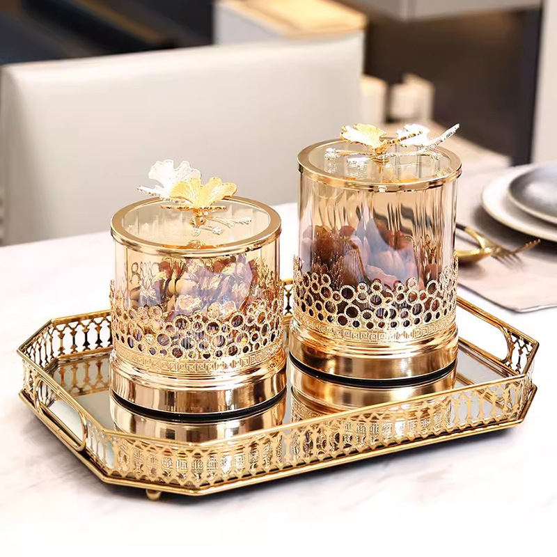 French Gold Candy Jar European Light Luxury High Permeability Glass Decoration Desktop Sealed Storage Jar Living Room Creative Decoration details Picture