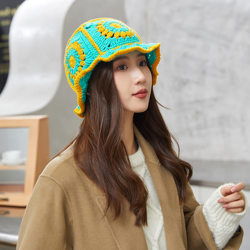 South Korea Ins New Hand-Knitted Hat Fisherman Hat Woolen Hat Retro Hollow Thin Breathable Basin Hat Woman Application Scenario
