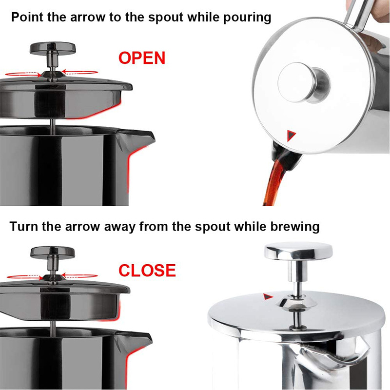 304 stainless steel French press Hand coffee maker Double French press Tea maker Tea maker Brewing pot Application Scenario