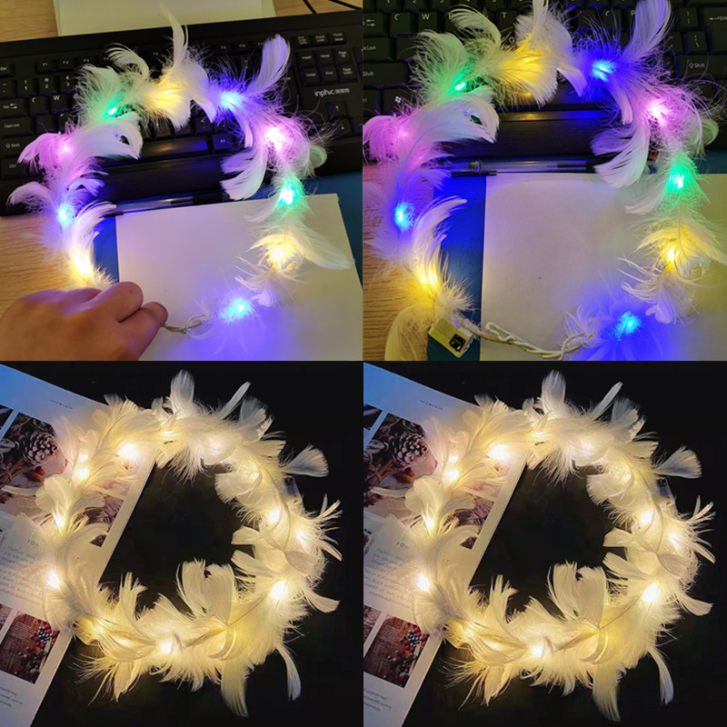 Luminous flower garlands, headwear with lights, goose feather flower garlands, feather angel hair bands, wholesale of small gifts for street vendors at popular night markets