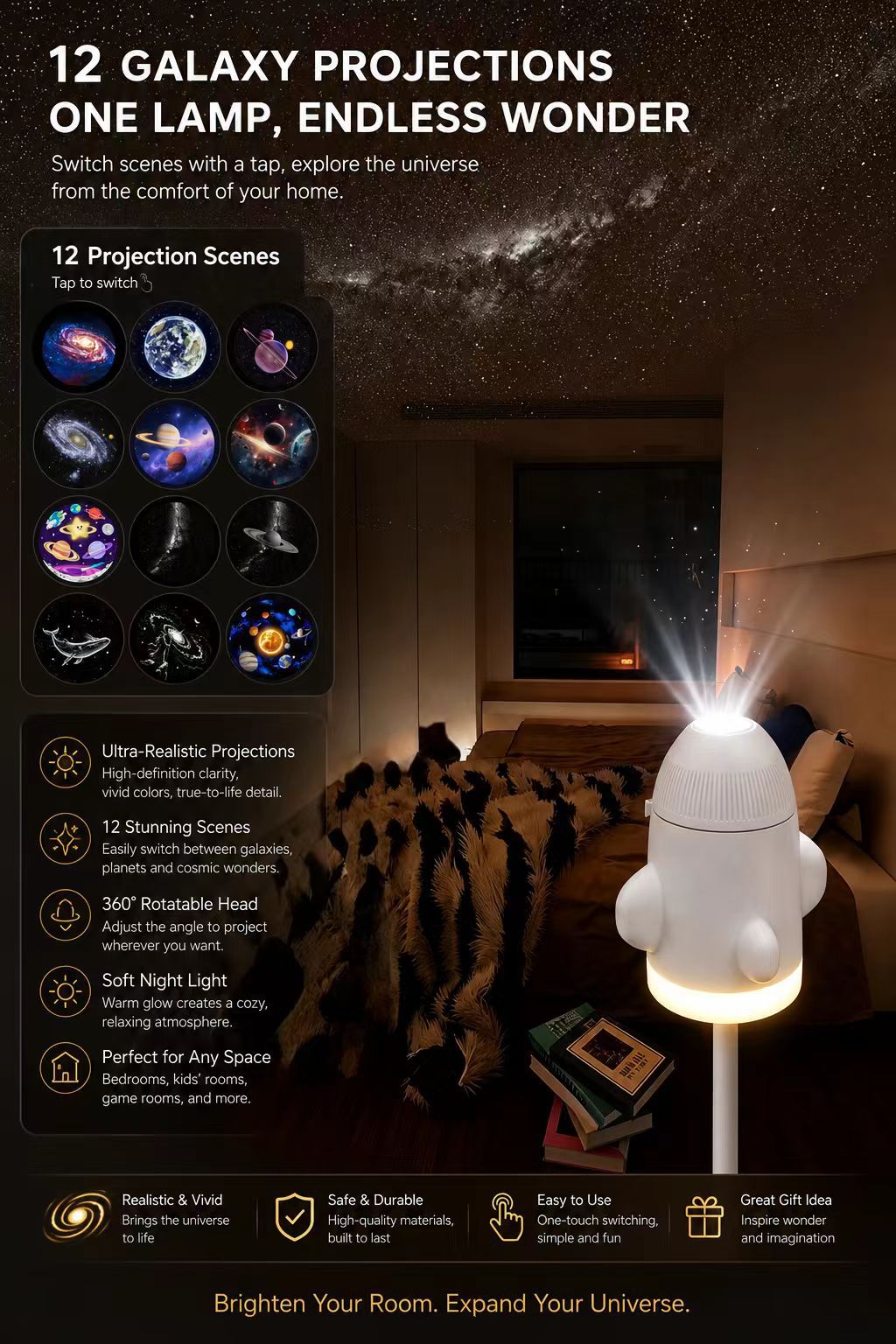 爆款图案投影灯星空灯USB迷你投影仪小夜灯光卧室睡眠星空氛围灯详情3