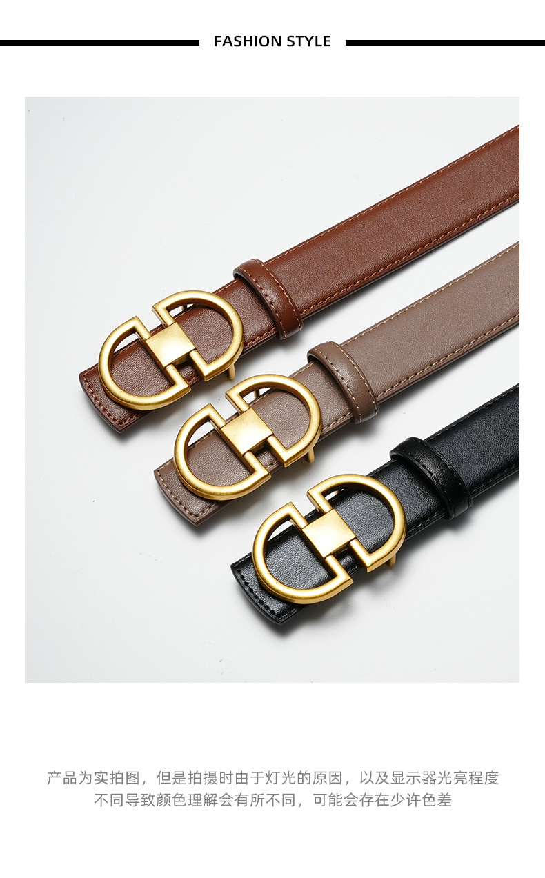 女士腰带双面真皮平滑扣高品质束腰带配连衣裙装饰纯牛皮皮带女潮详情2