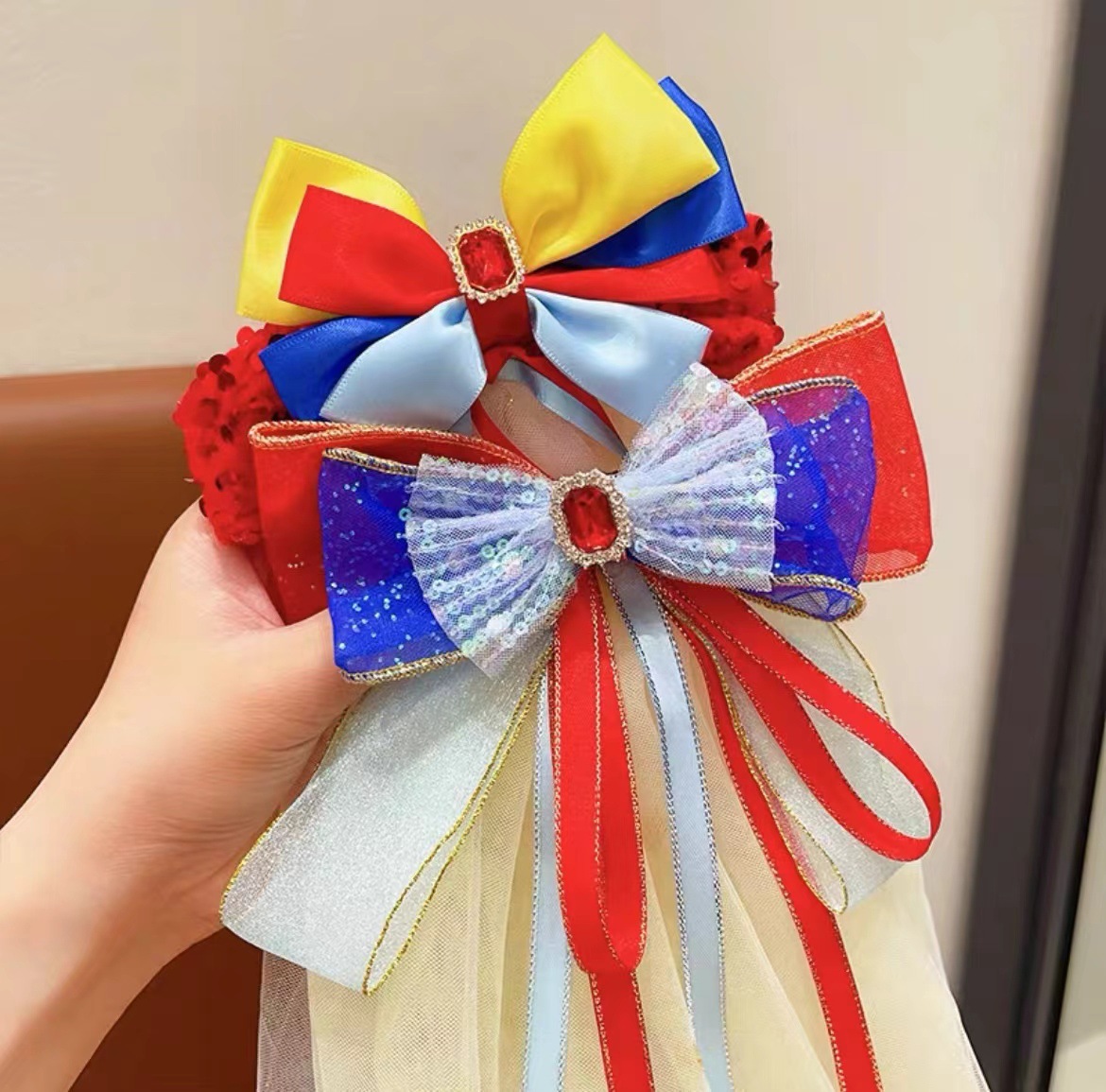 Snow White Children's Veil Girl Super Fairy Pearl Bow Hair Clip Girl Fringe Streamer Little Girl Hair Clip details Picture