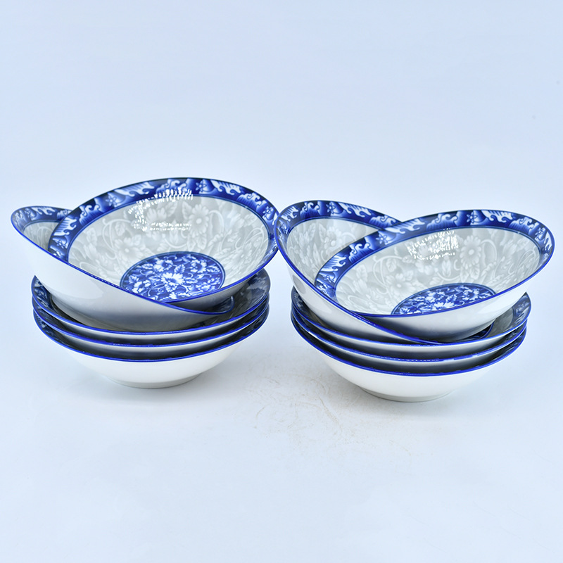 Wholesale of 10 7-inch large noodle bowls, porcelain bowls, blue and white porcelain bowls, commercial soup bowls and household bowls Application Scenario