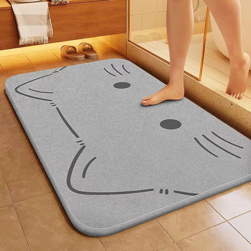 Soft diatom mud bathroom water-absorbing floor mat, anti-slip quick-drying toilet floor mat, door mat, home carpet Application Scenario