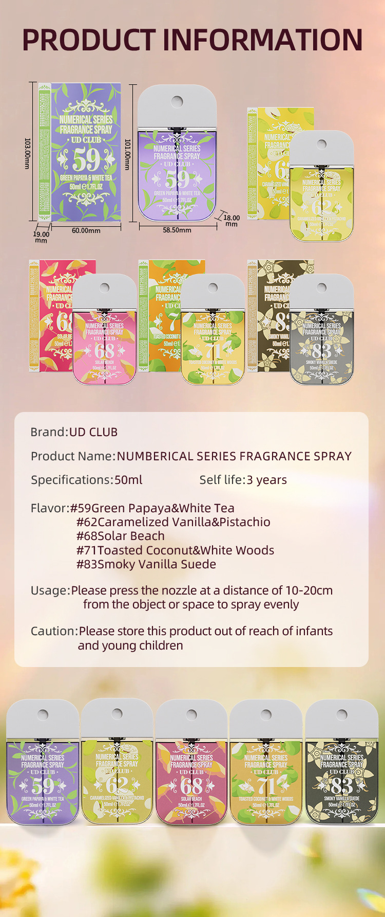 跨境UD CLUB巴西数字无酒精香氛喷雾男女持久留香淡清新卡片喷雾详情12