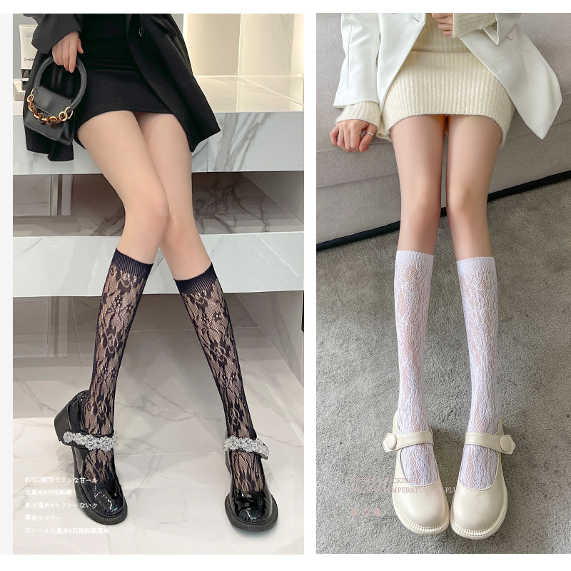 White stockings, lace lolita calf socks, women's mid-calf socks, jk long calf lace, Japanese Lolita pile socks details Picture