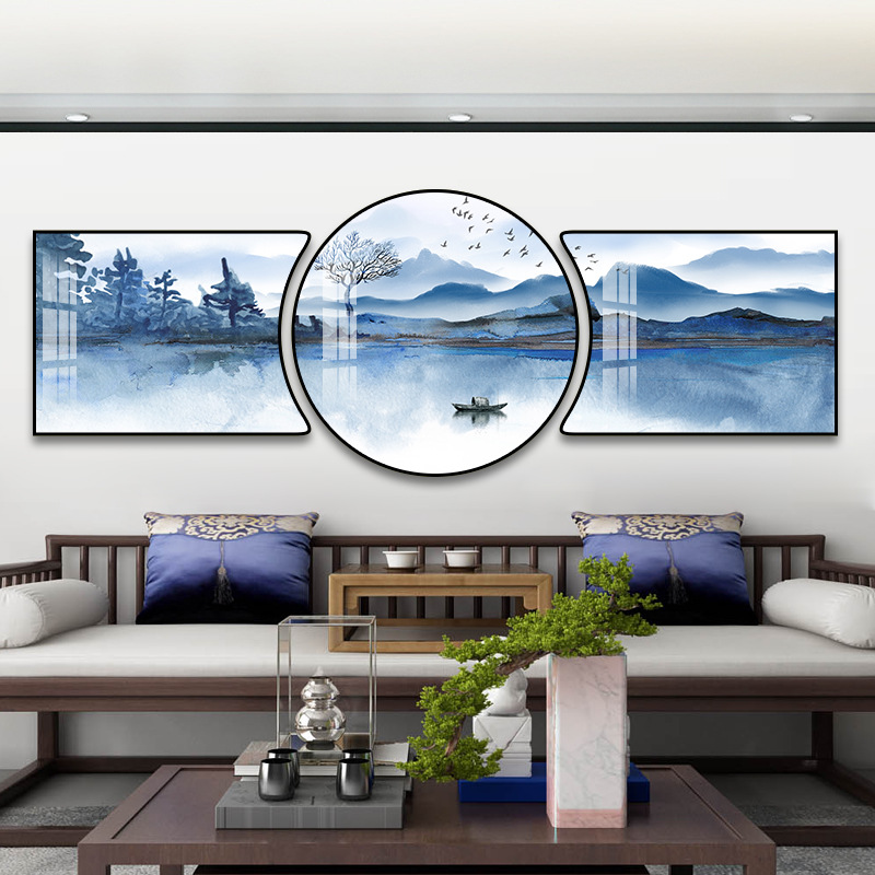 新中式客厅装饰画沙发背景墙壁画三联组合山水画现代高端轻奢挂画详情图1